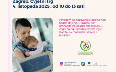 U Zagrebu 4.10. 2025. javna akcija podrške dojenju na štandu na Cvjetnom trgu